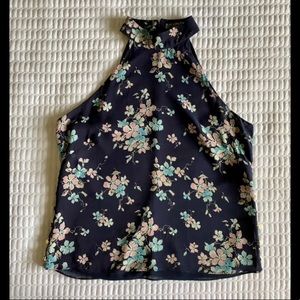 Intermix High Neck Silk Navy Halter Top small